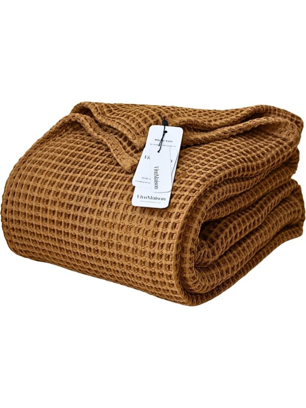 Cozy King Size Waffle Blanket in Caramel - Soft, Warm, Oversized Throw 95x110